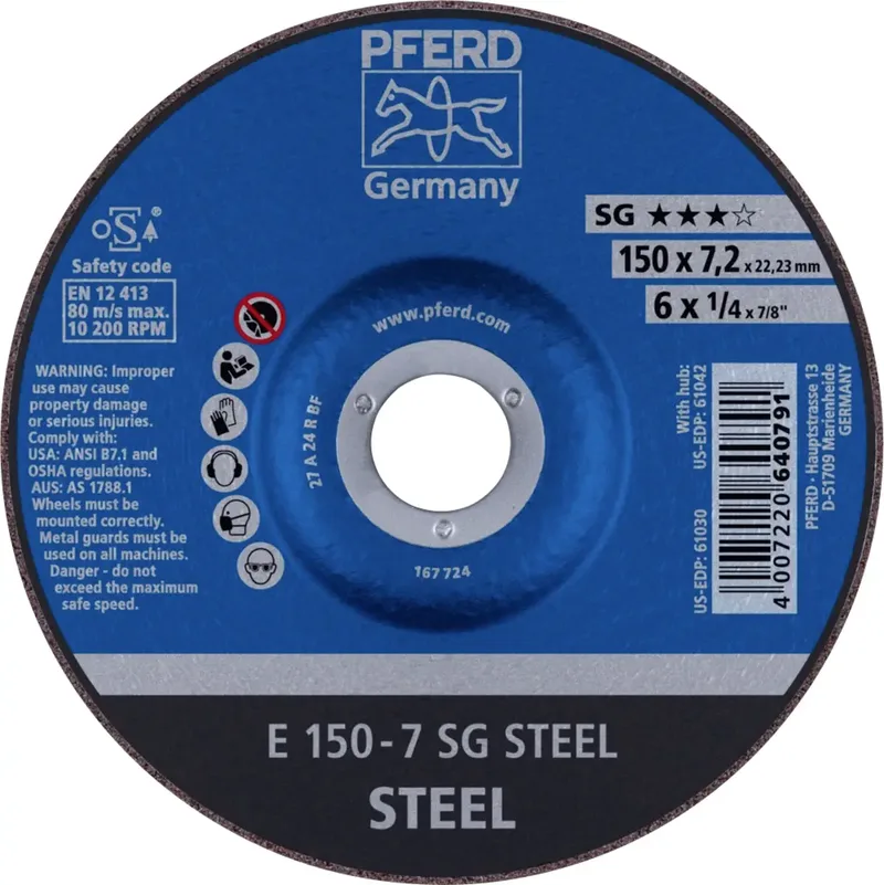 TOOLS 62215726 E 150-7 SG STEEL Schruppscheibe gekröpft Durchmesser 150 mm Bohrungs-Ø 22.23 mm Stahl 10 St. by PFERD – product image 1 of 2