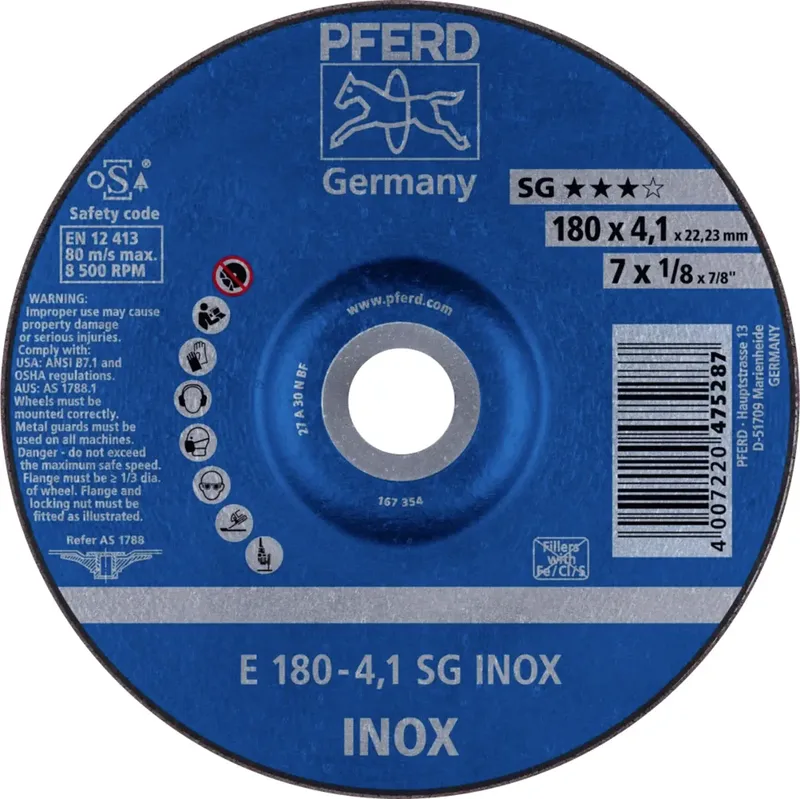 TOOLS 62217432 E 180-4,1 SG INOX Schruppscheibe gekröpft Durchmesser 180 mm Bohrungs-Ø 22.23 mm Edelstahl 10 St. by PFERD – product image