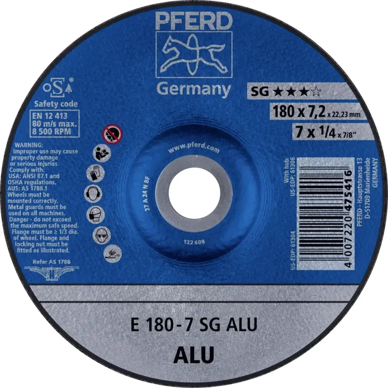 TOOLS 62217622 E 180-7 SG ALU Schruppscheibe gekröpft Durchmesser 180 mm Bohrungs-Ø 22.23 mm Aluminium, NE-Metalle 10 St. de PFERD – image du produit 1 sur 2