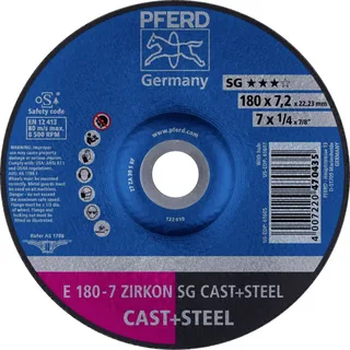 TOOLS 62217628 E 180-7 ZIRKON SG CAST+STEEL Schruppscheibe gekröpft Durchmesser 180 mm Bohrungs-Ø 22.23 mm Grau-/Sphäroguss, Stahl, Stahlguss 10 St. by PFERD – product image 1 of 2