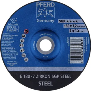 TOOLS 62217737 E 180-7 ZIRKON SGP STEEL Schruppscheibe gekröpft Durchmesser 180 mm Bohrungs-Ø 22.23 mm Stahl 10 St. von PFERD – Produktbild 1 von 2