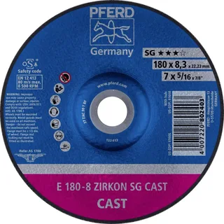 TOOLS 62217747 E 180-8 ZIRKON SG CAST Schruppscheibe gekröpft Durchmesser 180 mm Bohrungs-Ø 22.23 mm Grau-/Sphäroguss, Gusshaut 10 St. von PFERD – Produktbild 1 von 2