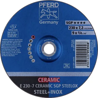 TOOLS 62218300 E 230-7 CERAMIC SGP STEELOX Schruppscheibe gekröpft Durchmesser 230 mm Bohrungs-Ø 22.23 mm Edelstahl, Stahl 10 St. by PFERD – product image 1 of 2