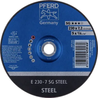 TOOLS 62223626 E 230-7 SG STEEL Schruppscheibe gekröpft Durchmesser 230 mm Bohrungs-Ø 22.23 mm Stahl 10 St. by PFERD – product image 1 of 2