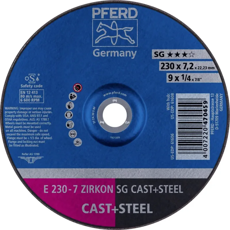 TOOLS 62223628 E 230-7 ZIRKON SG CAST+STEEL Schruppscheibe gekröpft Durchmesser 230 mm Bohrungs-Ø 22.23 mm Grau-/Sphäroguss, Stahl, Stahlguss 10 St. von PFERD – Produktbild 1 von 2