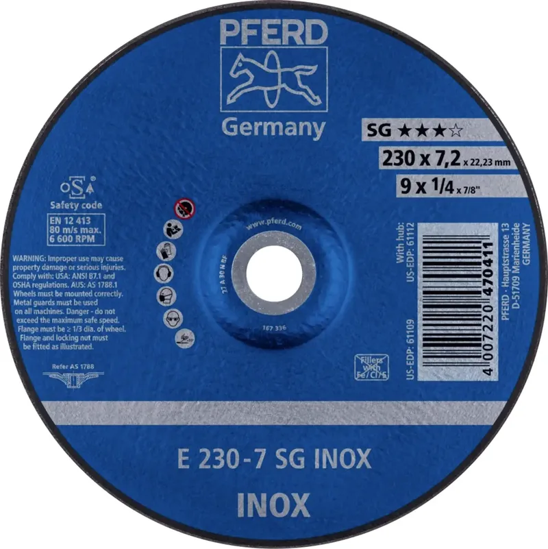 TOOLS 62223632 E 230-7 SG INOX Schruppscheibe gekröpft Durchmesser 230 mm Bohrungs-Ø 22.23 mm Edelstahl 10 St. by PFERD – product image