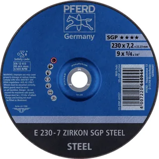 TOOLS 62223737 E 230-7 ZIRKON SGP STEEL Schruppscheibe gekröpft Durchmesser 230 mm Bohrungs-Ø 22.23 mm Stahl 10 St. by PFERD – product image 1 of 2