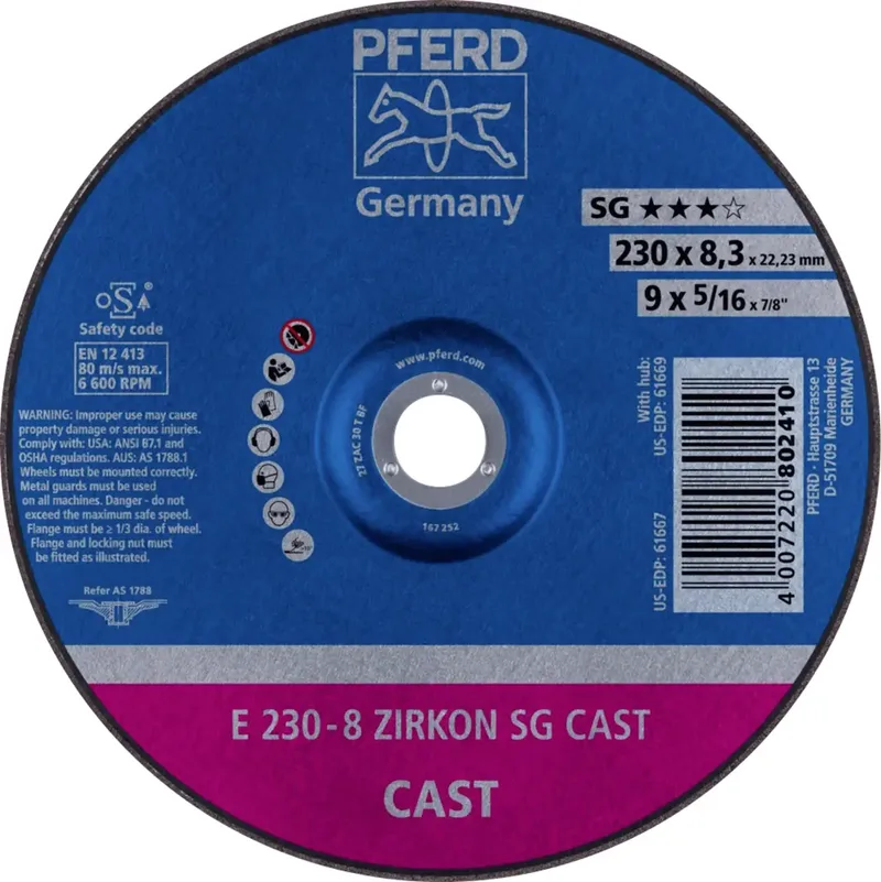 TOOLS 62223747 E 230-8 ZIRKON SG CAST Schruppscheibe gekröpft Durchmesser 230 mm Bohrungs-Ø 22.23 mm Grau-/Sphäroguss, Gusshaut 10 St. by PFERD – product image 1 of 2