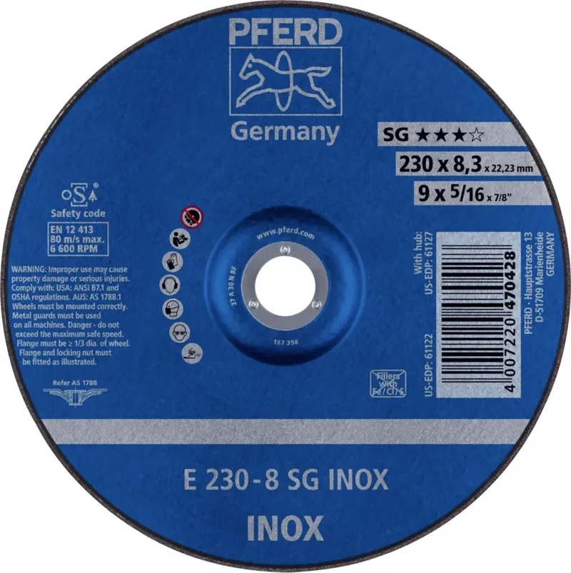 TOOLS 62223832 E 230-8 SG INOX Schruppscheibe gekröpft Durchmesser 230 mm Bohrungs-Ø 22.23 mm Edelstahl 10 St. by PFERD – product image
