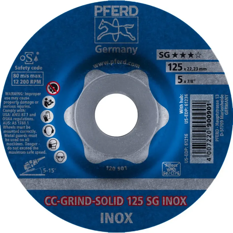 TOOLS 64186125 Cc-Grind-Solid Sg Inox Schruppscheibe gekröpft Durchmesser 125 mm Bohrungs-Ø 22.23 mm 10 St. fra PFERD – produktbillede 3 af 3