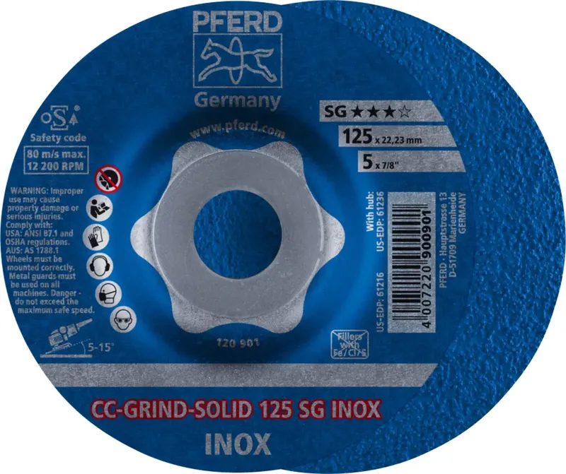 Afbraamschijf Gebogen 125 Mm 22.23 Mm Pferd Cc-Grind-Solid Sg Inox 64186125 10 Stuks van PFERD – productafbeelding