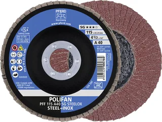 TOOLS 67604115 A Sg Steelox Fächerschleifscheibe Durchmesser 115 mm Bohrungs-Ø 22.23 mm Körnung (num) 40 10 St. von PFERD – Produktbild 1 von 3