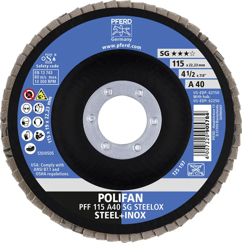 TOOLS 67604115 A Sg Steelox Fächerschleifscheibe Durchmesser 115 mm Bohrungs-Ø 22.23 mm Körnung (num) 40 10 St. von PFERD – Produktbild 3 von 3