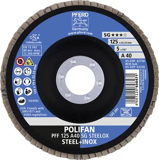 TOOLS 67604125 A Sg Steelox Fächerschleifscheibe Durchmesser 125 mm Bohrungs-Ø 22.23 mm Körnung (num) 40 10 St. de PFERD – image du produit 3 sur 3
