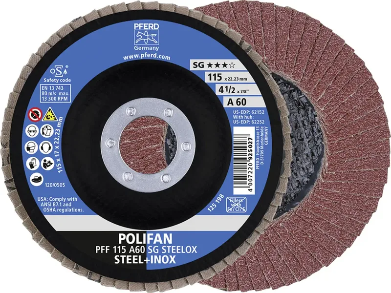 TOOLS 67606115 A Sg Steelox Fächerschleifscheibe Durchmesser 115 mm Bohrungs-Ø 22.23 mm Körnung (num) 60 10 St. fra PFERD – produktbillede 1 af 3
