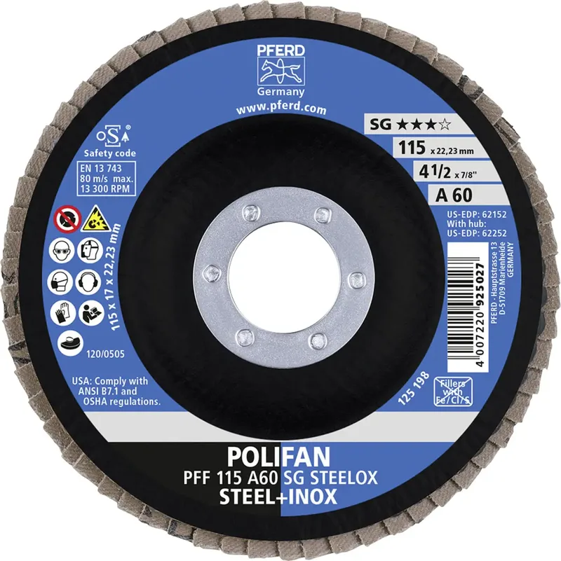 TOOLS 67606115 A Sg Steelox Fächerschleifscheibe Durchmesser 115 mm Bohrungs-Ø 22.23 mm Körnung (num) 60 10 St. fra PFERD – produktbillede 3 af 3