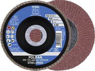 TOOLS 67606125 A Sg Steelox Fächerschleifscheibe Durchmesser 125 mm Bohrungs-Ø 22.23 mm Körnung (num) 60 10 St. fra PFERD – produktbillede 1 af 3