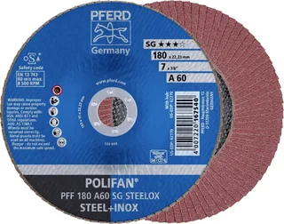 TOOLS 67606185 PFF 180 A 60 SG STEELOX Fächerschleifscheibe Durchmesser 180 mm Bohrungs-Ø 22.23 mm Körnung (num) 60 Edelstahl, Stahl 10 St. de PFERD – image du produit 1 sur 2