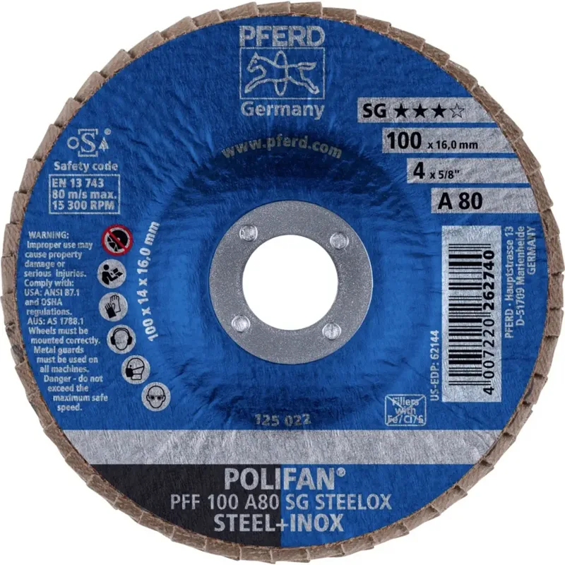 TOOLS 67608100 PFF 100 A 80 SG STEELOX/16,0 Fächerschleifscheibe Durchmesser 100 mm Bohrungs-Ø 16 mm Körnung (num) 80 Edelstahl, Stahl 10 St. by PFERD – product image 2 of 2