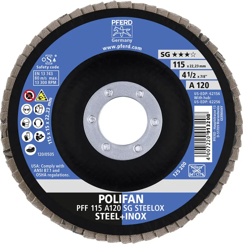 TOOLS 67612115 A Sg Steelox Fächerschleifscheibe Durchmesser 115 mm Bohrungs-Ø 22.23 mm Körnung (num) 120 10 St. de PFERD – image du produit 2 sur 2