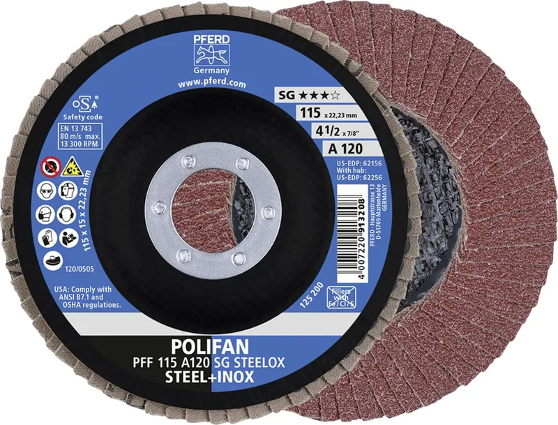 TOOLS 67612115 A Sg Steelox Fächerschleifscheibe Durchmesser 115 mm Bohrungs-Ø 22.23 mm Körnung (num) 120 10 St. de PFERD – image du produit