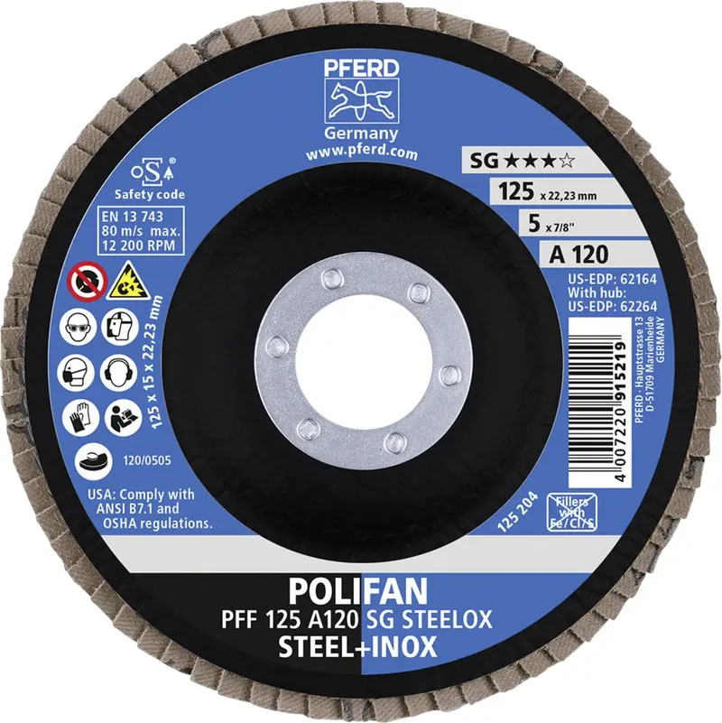 TOOLS 67612125 A Sg Steelox Fächerschleifscheibe Durchmesser 125 mm Bohrungs-Ø 22.23 mm Körnung (num) 120 10 St. von PFERD – Produktbild 2 von 2