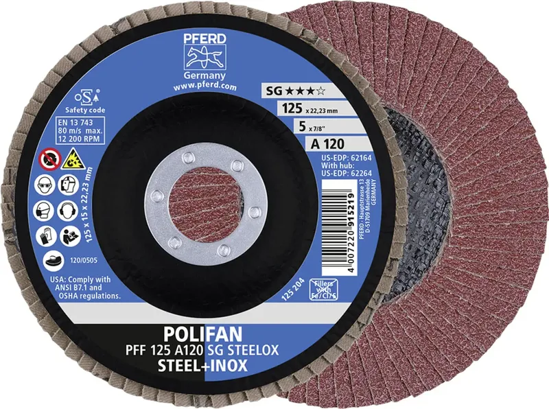 TOOLS 67612125 A Sg Steelox Fächerschleifscheibe Durchmesser 125 mm Bohrungs-Ø 22.23 mm Körnung (num) 120 10 St. von PFERD – Produktbild 1 von 2