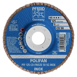 TOOLS 67612550 PFF 125 CO-FREEZE 50 SG INOX Fächerschleifscheibe Durchmesser 125 mm Bohrungs-Ø 22.23 mm Körnung (num) 50 Nickelbasislegierung by PFERD – product image 2 of 2