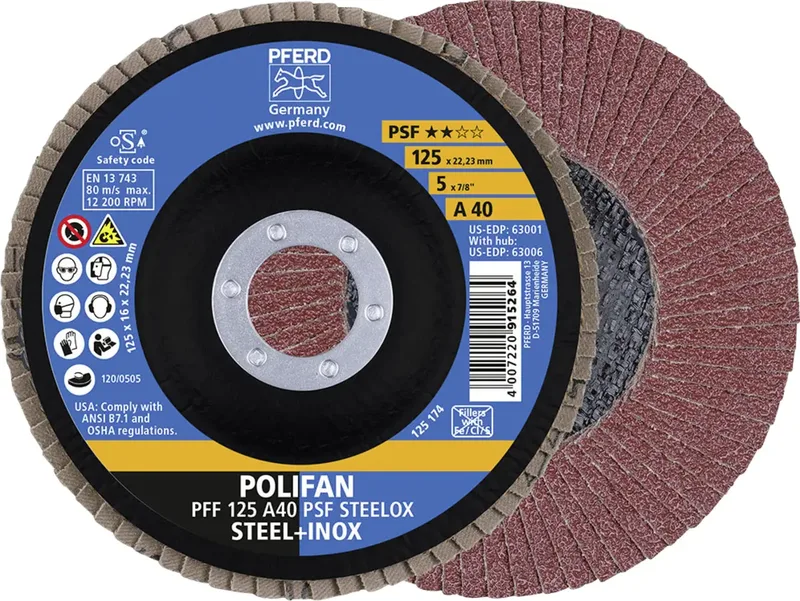 TOOLS 67644125 A Psf Steelox Fächerschleifscheibe Durchmesser 125 mm Bohrungs-Ø 22.23 mm Körnung (num) 40 10 St. von PFERD – Produktbild 1 von 3