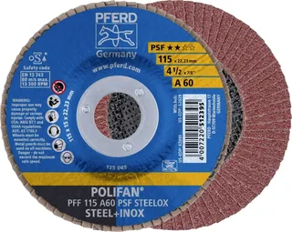 TOOLS 67646115 PFF 115 A 60 PSF STEELOX Fächerschleifscheibe Durchmesser 115 mm Bohrungs-Ø 22.23 mm Körnung (num) 60 Edelstahl, Stahl 10 St. de PFERD – image du produit 1 sur 2