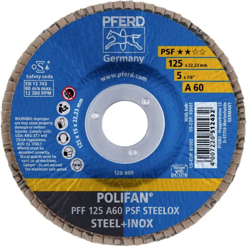 TOOLS 67646125 PFF 125 A 60 PSF STEELOX Fächerschleifscheibe Durchmesser 125 mm Bohrungs-Ø 22.23 mm Körnung (num) 60 Edelstahl, Stahl 10 St. by PFERD – product image 2 of 2