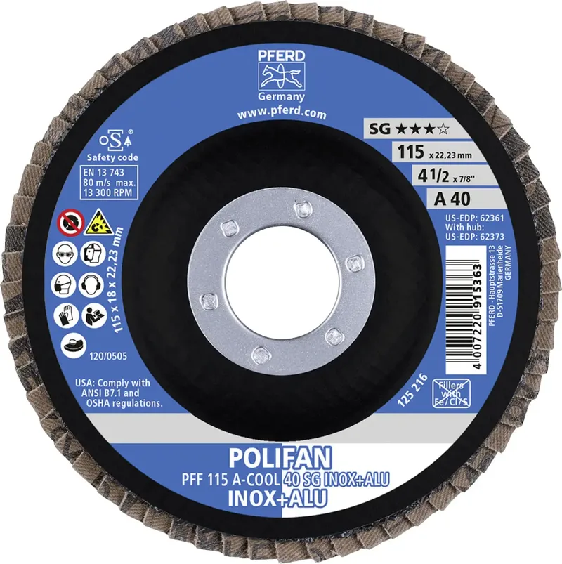 TOOLS 67654115 A-Cool Sg Inox + Alu Fächerschleifscheibe Durchmesser 115 mm Bohrungs-Ø 22.23 mm Körnung (num) 40 10 St. de PFERD – image du produit 3 sur 3