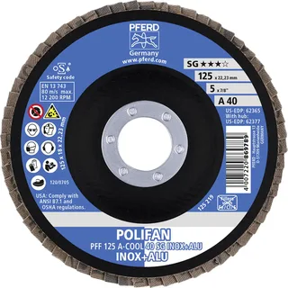 TOOLS 67654125 A-Cool Sg Inox + Alu Fächerschleifscheibe Durchmesser 125 mm Bohrungs-Ø 22.23 mm Körnung (num) 40 10 St. von PFERD – Produktbild 3 von 3