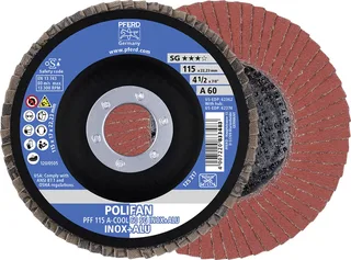 TOOLS 67656115 PFF 115 A-COOL 60 SG INOX+ALU Fächerschleifscheibe Durchmesser 115 mm Körnung (num) 60 10 St. by PFERD – product image 1 of 3