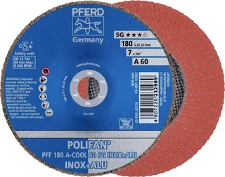 TOOLS 67656185 PFF 180 A-COOL 60 SG INOX+ALU Fächerschleifscheibe Durchmesser 180 mm Bohrungs-Ø 22.23 mm Körnung (num) 60 Aluminium, NE-Metalle de PFERD – image du produit 1 sur 2