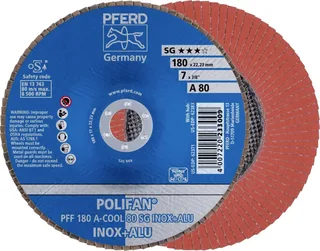 TOOLS 67658185 PFF 180 A-COOL 80 SG INOX+ALU Fächerschleifscheibe Durchmesser 180 mm Bohrungs-Ø 22.23 mm Körnung (num) 80 Aluminium, NE-Metalle de PFERD – image du produit 1 sur 2