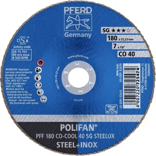 TOOLS 67660485 PFF 180 CO-COOL 40 SG STEELOX Fächerschleifscheibe Durchmesser 180 mm Bohrungs-Ø 22.23 mm Körnung (num) 40 Aluminiumlegierung by PFERD – product image 2 of 2