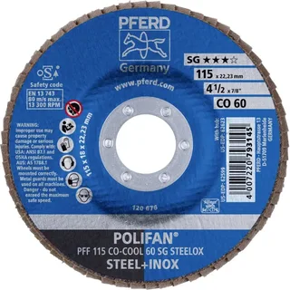 TOOLS 67660615 PFF 115 CO-COOL 60 SG STEELOX Fächerschleifscheibe Durchmesser 115 mm Bohrungs-Ø 22.23 mm Körnung (num) 60 Aluminiumlegierung de PFERD – image du produit 2 sur 2