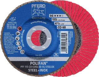 TOOLS 67660615 PFF 115 CO-COOL 60 SG STEELOX Fächerschleifscheibe Durchmesser 115 mm Bohrungs-Ø 22.23 mm Körnung (num) 60 Aluminiumlegierung de PFERD – image du produit 1 sur 2