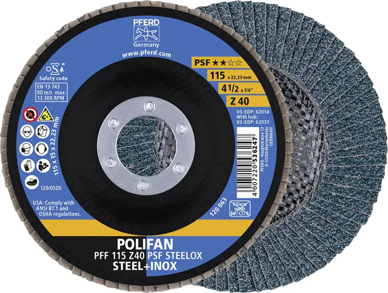 TOOLS 67664115 Z Psf Steelox Disque segmenté Diamètre 115 mm Ø de perçage 22.23 mm Grain 40 10 pc(s) de PFERD – image du produit 1 sur 3