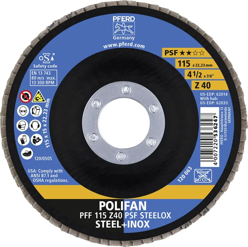 TOOLS 67664115 Z Psf Steelox Disque segmenté Diamètre 115 mm Ø de perçage 22.23 mm Grain 40 10 pc(s) de PFERD – image du produit 3 sur 3
