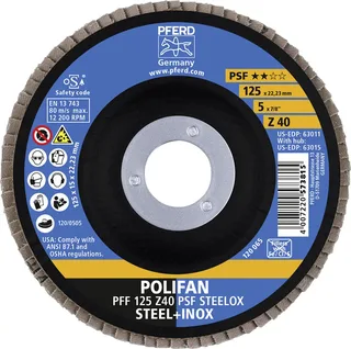 TOOLS 67664125 Z Psf Steelox Fächerschleifscheibe Durchmesser 125 mm Bohrungs-Ø 22.23 mm Körnung (num) 40 10 St. de PFERD – image du produit 3 sur 3