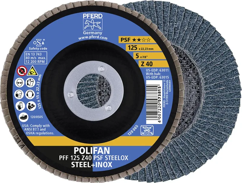 TOOLS 67664125 Z Psf Steelox Fächerschleifscheibe Durchmesser 125 mm Bohrungs-Ø 22.23 mm Körnung (num) 40 10 St. de PFERD – image du produit 1 sur 3
