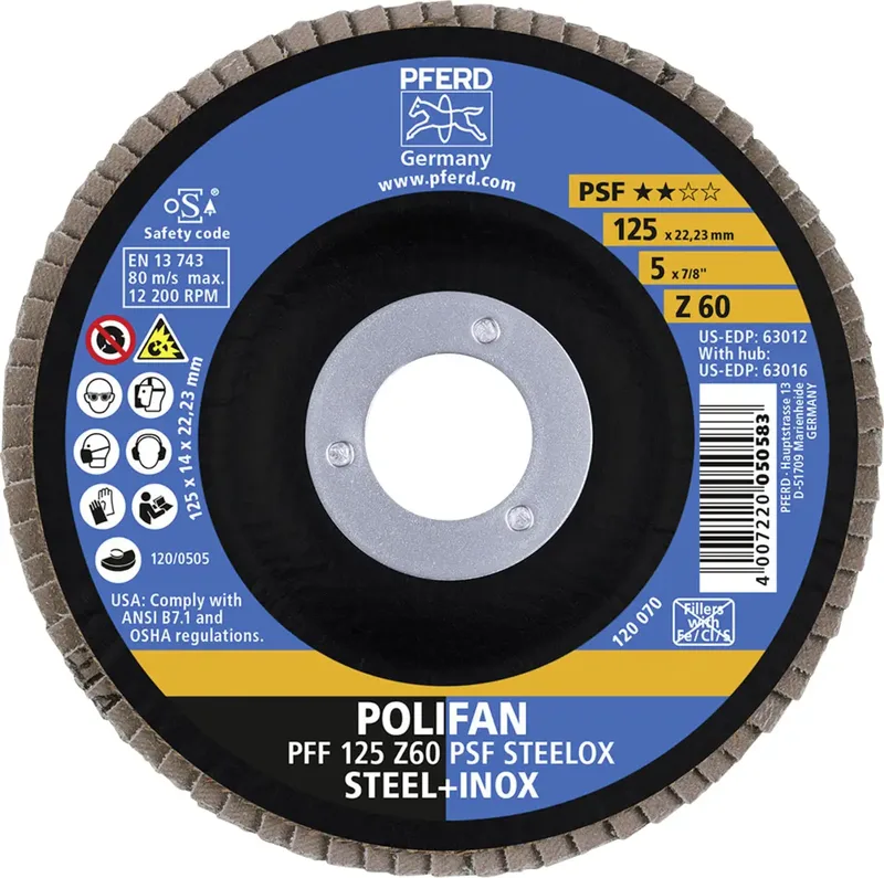 TOOLS 67666125 Z Psf Steelox Fächerschleifscheibe Durchmesser 125 mm Bohrungs-Ø 22.23 mm Körnung (num) 60 10 St. de PFERD – image du produit 3 sur 3