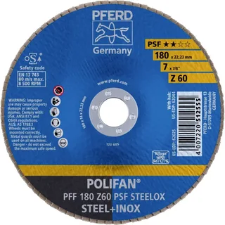 TOOLS 67666185 PFF 180 Z 60 PSF STEELOX Fächerschleifscheibe Durchmesser 180 mm Bohrungs-Ø 22.23 mm Körnung (num) 60 Edelstahl, Stahl 10 St. de PFERD – image du produit 2 sur 2