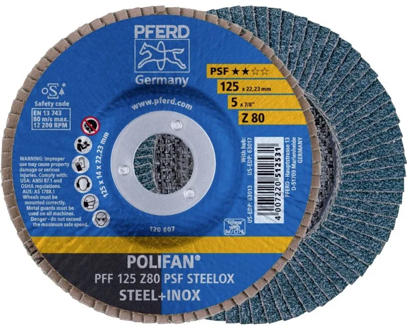 TOOLS 67668125 PFF 125 Z 80 PSF STEELOX Lamellenschijf Diameter 125 mm Boordiameter 22.23 mm Korrelgrootte (num) von PFERD – Produktbild