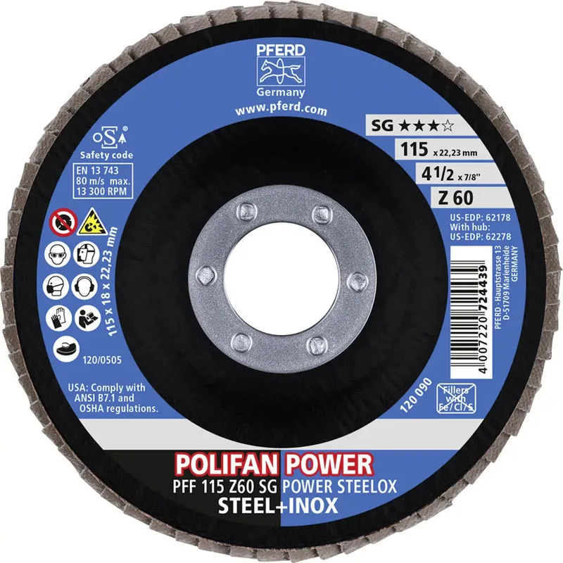 TOOLS 67686115 Z Sg Power Steelox Fächerschleifscheibe Durchmesser 115 mm Bohrungs-Ø 22.23 mm Körnung (num) 60 10 St. de PFERD – image du produit 3 sur 3
