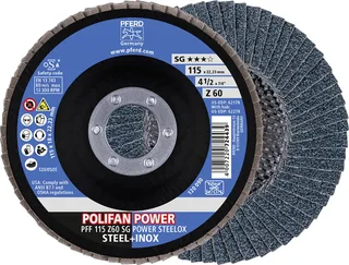 TOOLS 67686115 Z Sg Power Steelox Fächerschleifscheibe Durchmesser 115 mm Bohrungs-Ø 22.23 mm Körnung (num) 60 10 St. de PFERD – image du produit 1 sur 3