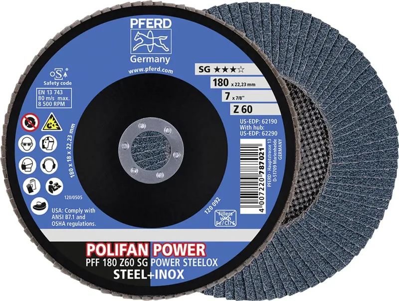 TOOLS 67686185 Z Sg Power Steelox Fächerschleifscheibe Durchmesser 180 mm Bohrungs-Ø 22.23 mm Körnung (num) 60 10 St. de PFERD – image du produit 1 sur 3