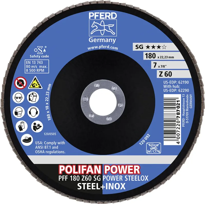 TOOLS 67686185 Z Sg Power Steelox Fächerschleifscheibe Durchmesser 180 mm Bohrungs-Ø 22.23 mm Körnung (num) 60 10 St. de PFERD – image du produit 3 sur 3